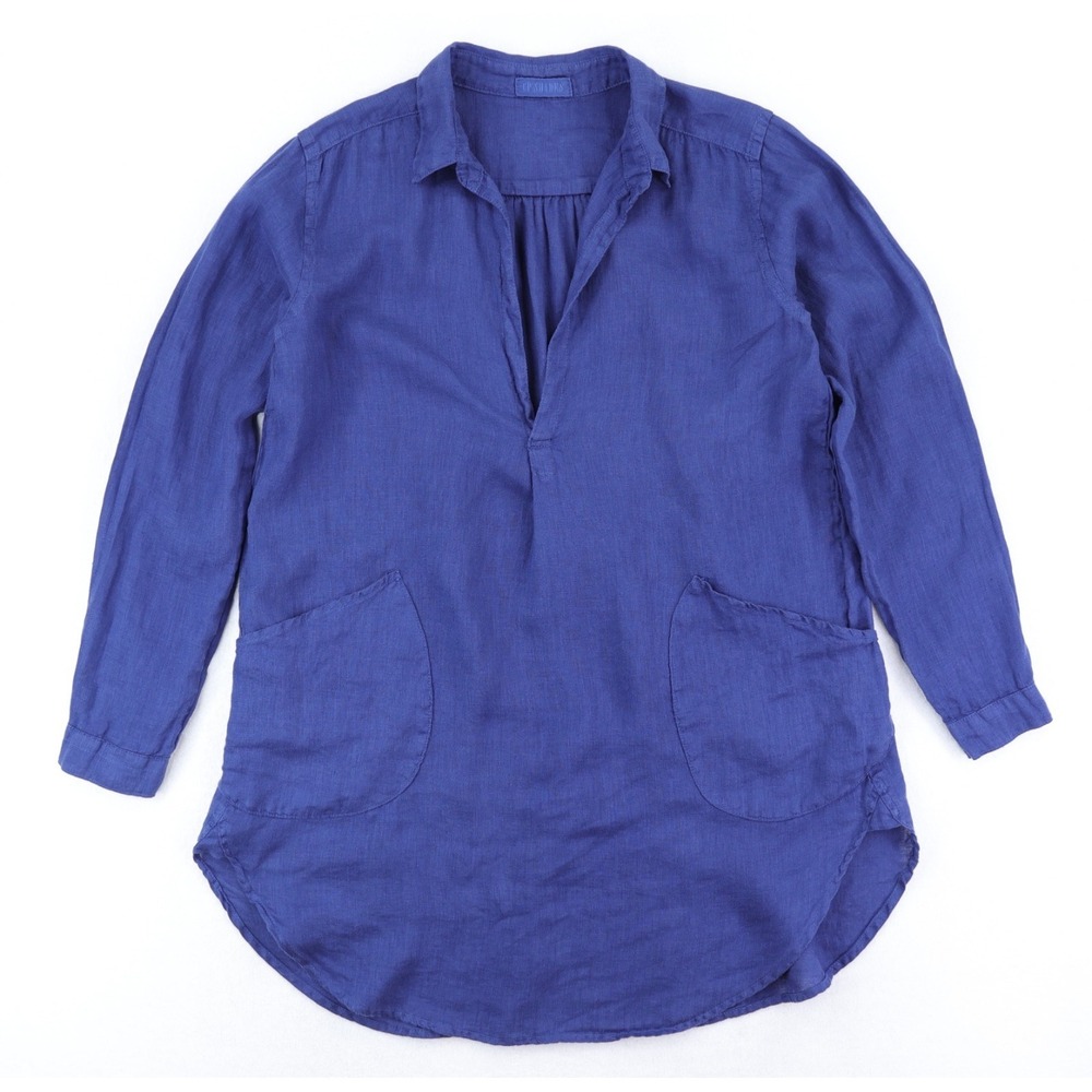 CP Shades Teton Tunic Womens XS Blue Linen Oversized Lagenlook Coastal Made USA